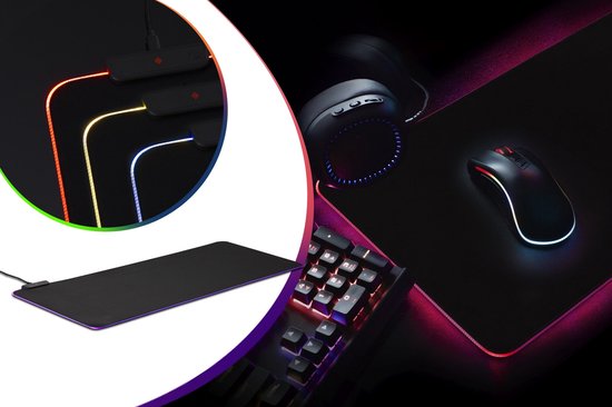 Tapis de souris gaming XXL DUTCH ORIGINALS - Eclairage LED RVB - 9 couleurs - Luminosité réglable - Antidérapant - 80 x 30 cm