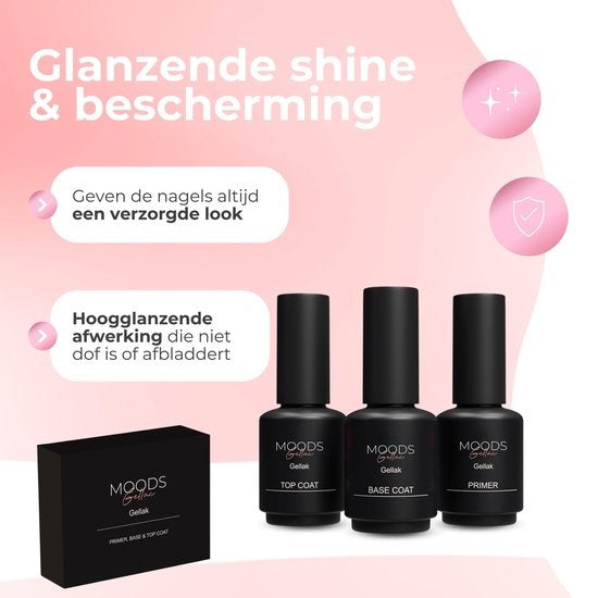 Moods Gellac Starter Pack - Primer - Base Coat - Top Coat - Gel Paint - LED Lamp Nail Polish - 7.3 ML