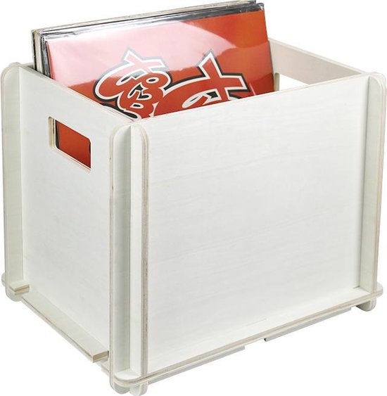 Caisse de rangement pour disques vinyles lp - stocker les disques dans une caisse de rangement pour disques lp - bois - blanc