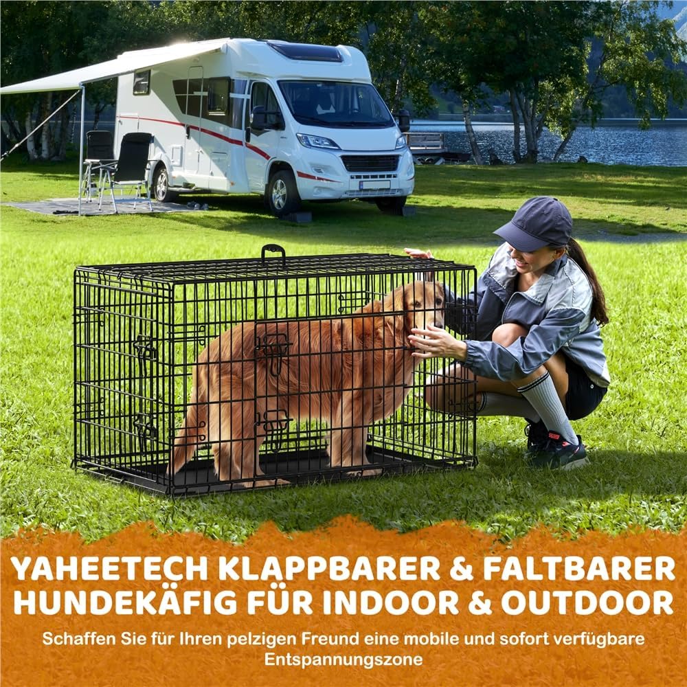 Cage pliable pour chien Yaheetech XL - 107 x 66 x 74,5 cm - 2 portes avec cloison de séparation et fond amovible - Noir