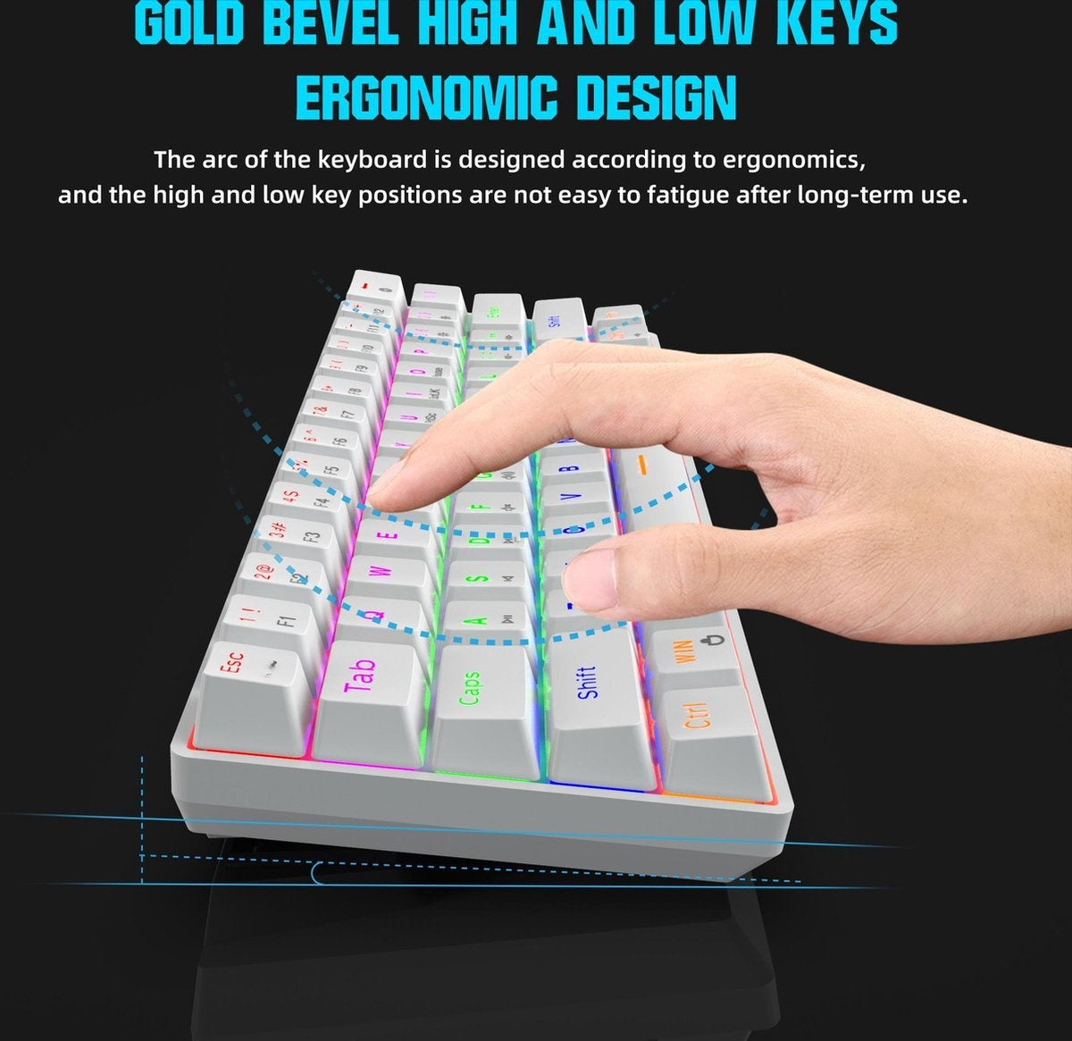 HXSJ V900 - Wired Mechanical Gaming Keyboard - RGB Lighting - Ergonomic - QWERTY - 61 Keys - Blue Switch - White