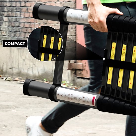 Outbee Telescopic Ladder - Échelle pliante télescopique - Hauteur de travail 2.6m - Aluminium - Noir