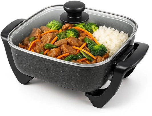 Poêle à frire électrique avec couvercle - Poêle à frire - Party - Grill - Snack - Saute - Poêle - Induction - Poêle à frire - Skoov