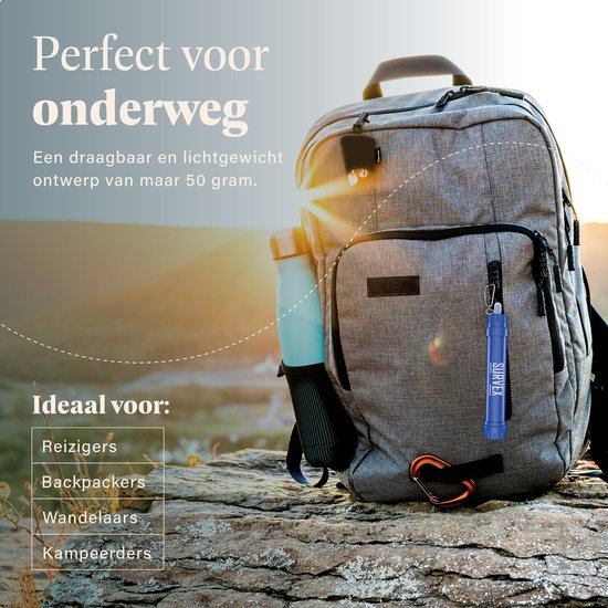 SURVEX Personal Water Filter Straw XL 4000L - Unique KDF-55 Filter - Water Filter Survival & Outdoor - BPA-free - Emergency Kit for Home - Complete Set Water Purifier - Drinking Bottle Water Purification Outdoor - Survival Kit - Blue
