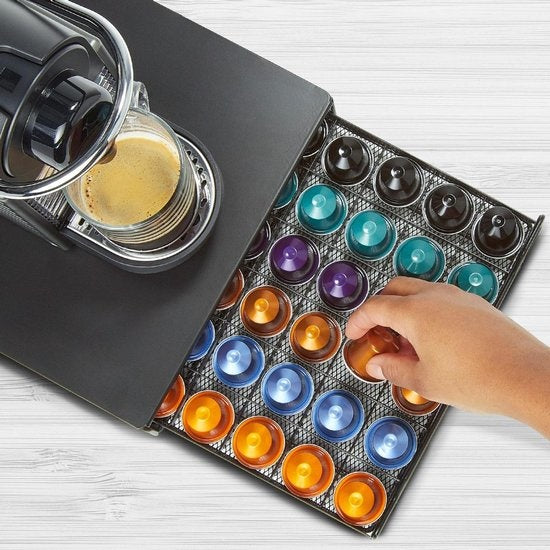 Porte-capsules - KitchenBrothers - Rangement capsules avec tiroir - 60 capsules - Noir
