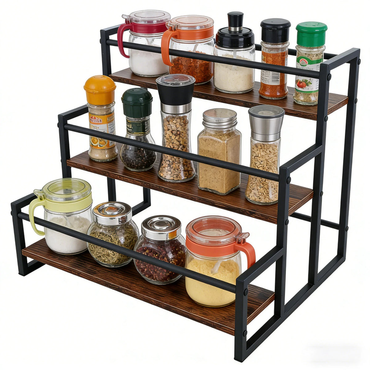 SRD : Support de table à plusieurs étages pour sirops et épices, lot de 2 – Noir – Métal