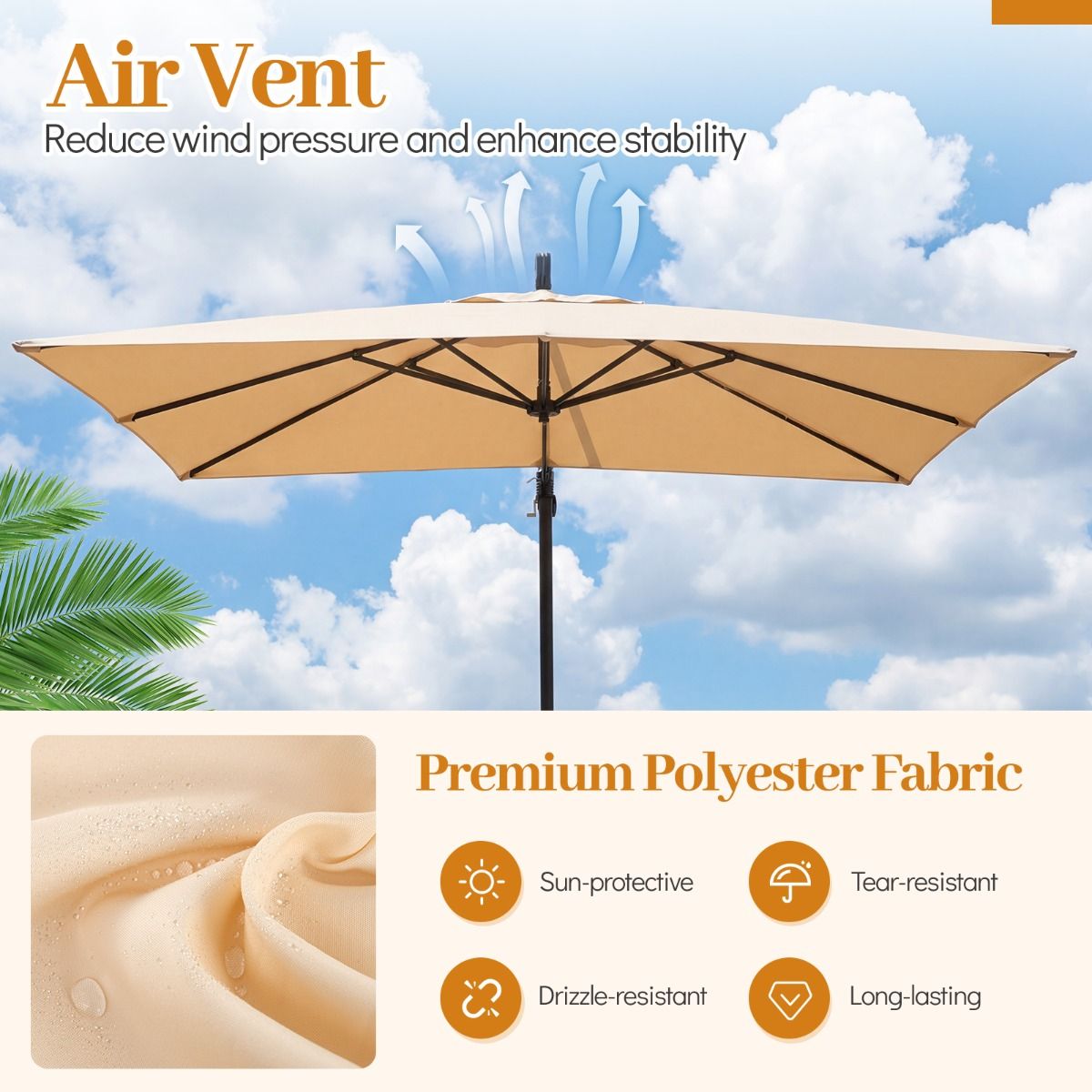 Parasol suspendu carré Coast - pivotant à 360° - mécanisme à balancier - beige 250 x 250 cm