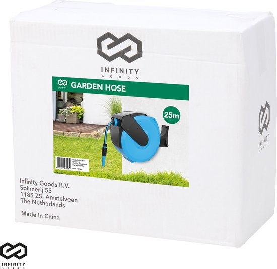 Infinity Goods Wandslangbox - 25 Meter - Slanghouder - Tuinslang Met Haspel - 180° Draaibaar - Automatisch - Slanghaspel
