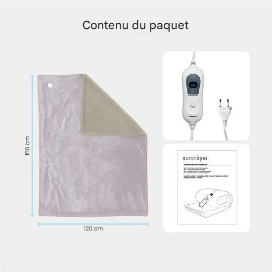 Couverture électrique Auronic - Couverture chauffante - 1 personne - 3 niveaux de chaleur - avec minuterie - 160 x 120cm - Rose