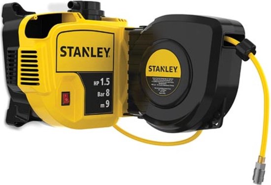 Compresseur d'air Stanley, sans huile avec enrouleur de câble, montage mural, 1,5 hp, 8 bar, Jaune