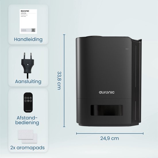 Humidificateur Auronic - 5 litres - Convient au salon, au bureau, à la chambre à coucher, à la chambre de bébé et plus encore - Sans BPA - Noir