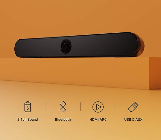 Barre de son Majority Atlas - Barre de son PC - Barre de son Bluetooth portable - Autonomie de 8+ - Connectivité USB et AUX - Plug & Play - Noir