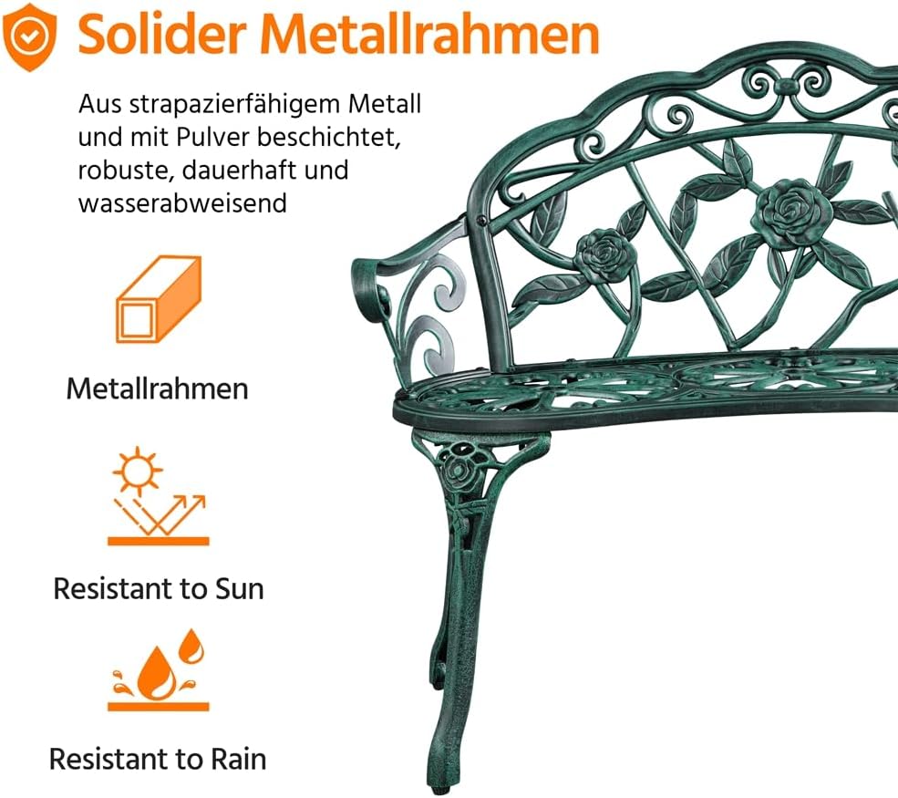 Banc de jardin vintage Yaheetech 99,5 x 57 x 78,5 cm - Vert - 2 places - Métal - 227 kg