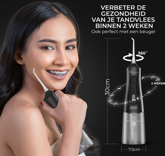 Hydropulseur Dentect - Douche nasale - Douche buccale - Nettoyeur de langue - 9 modes - Éliminateur de plaque dentaire - Embouts supplémentaires - Nettoyage des appareils orthodontiques - Éliminateur de tartre
