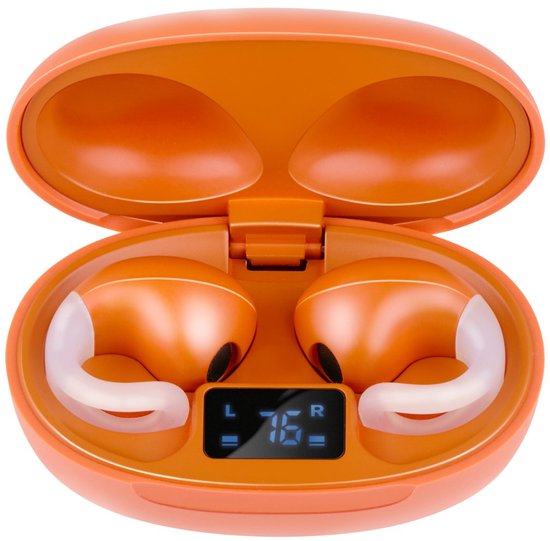 Écouteurs sans fil Bluetooth Grundig - Écouteurs sans fil avec écran LED et boîtier de recharge - Intra-auriculaires avec technologie OWS et chargeur USB-C - Orange