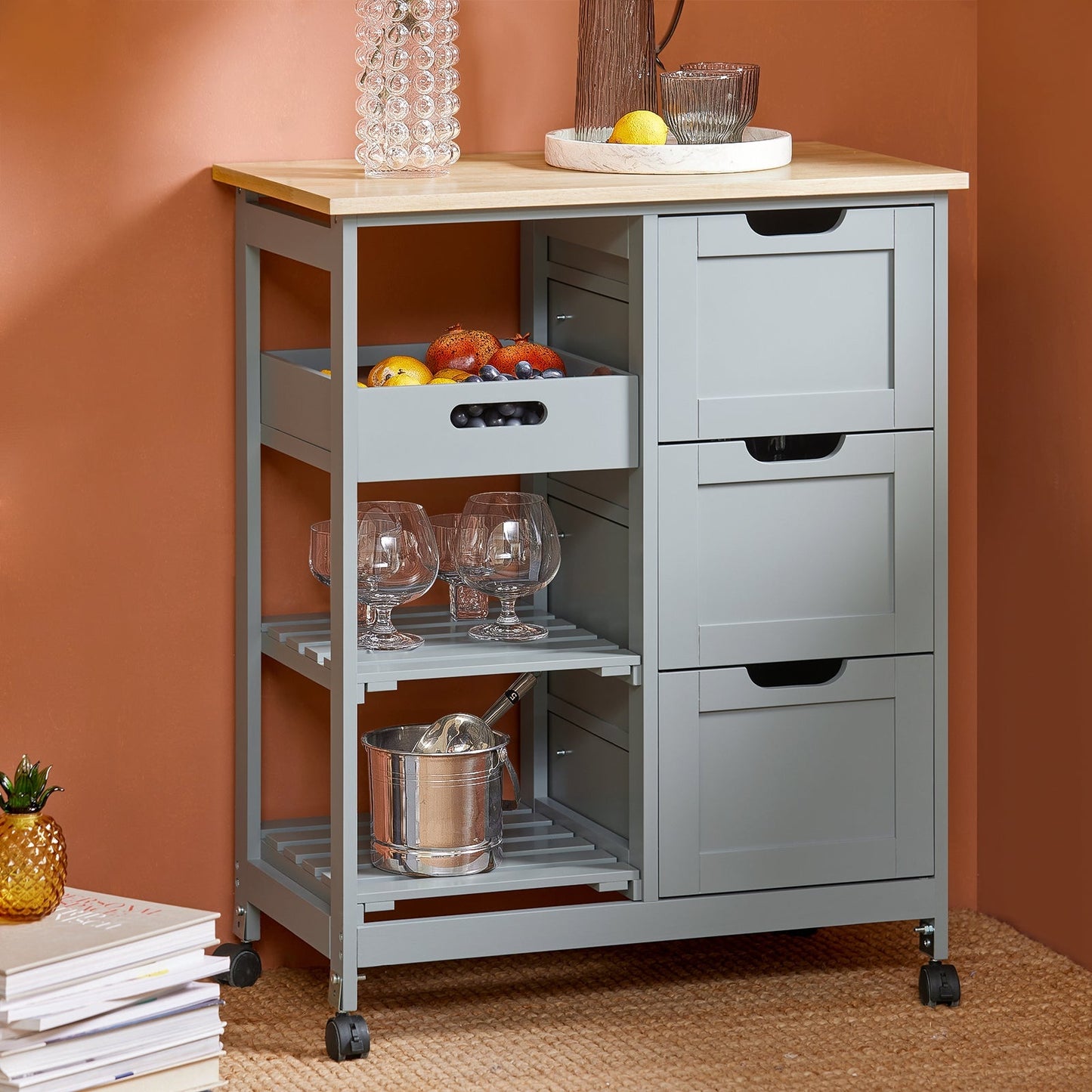 Chariot de cuisine avec 3 grands tiroirs SoBuy, 68x85x38 cm, Gris