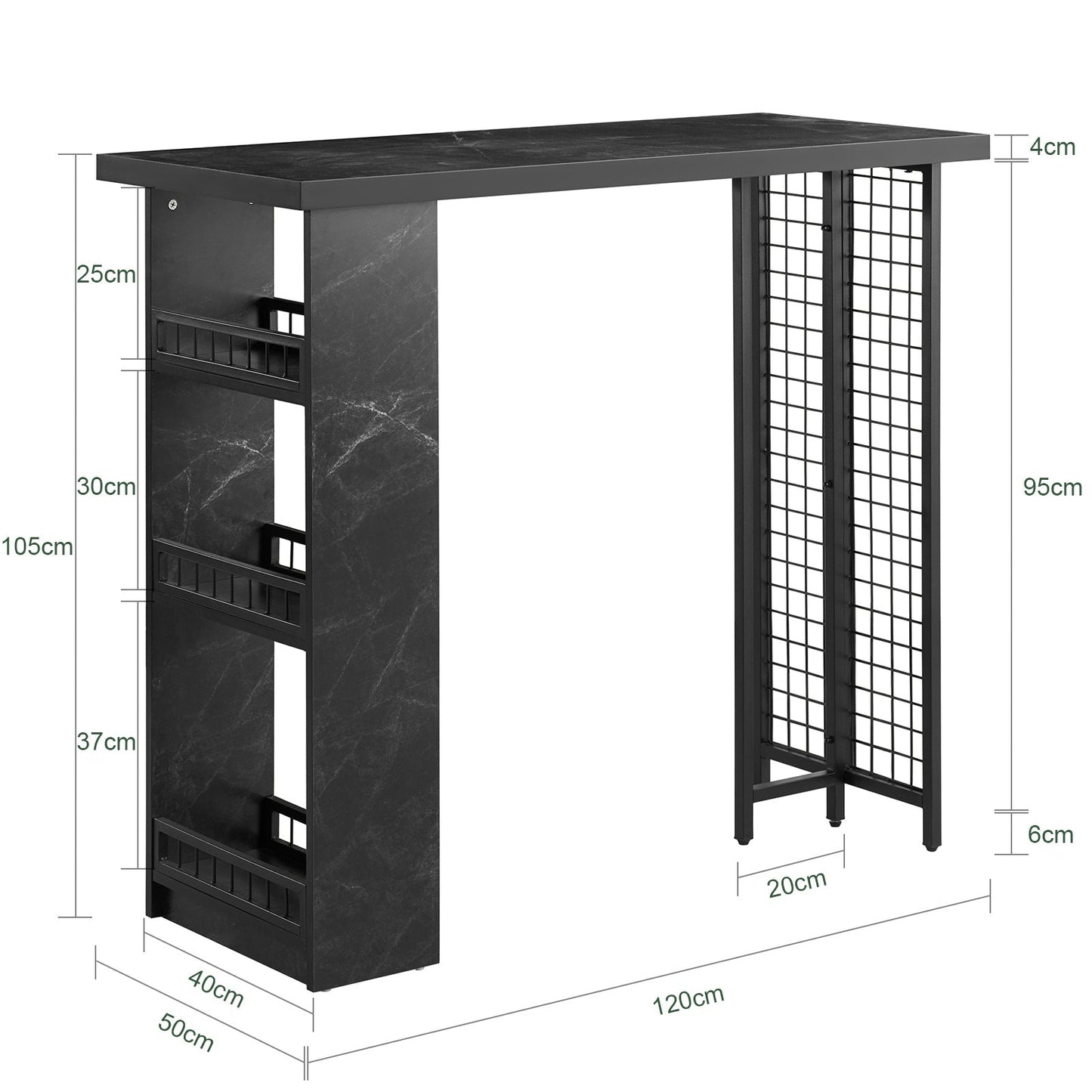 SoBuy Table de bar moderne - avec porte-bouteilles et porte-verres - 120x50x105 cm - noir