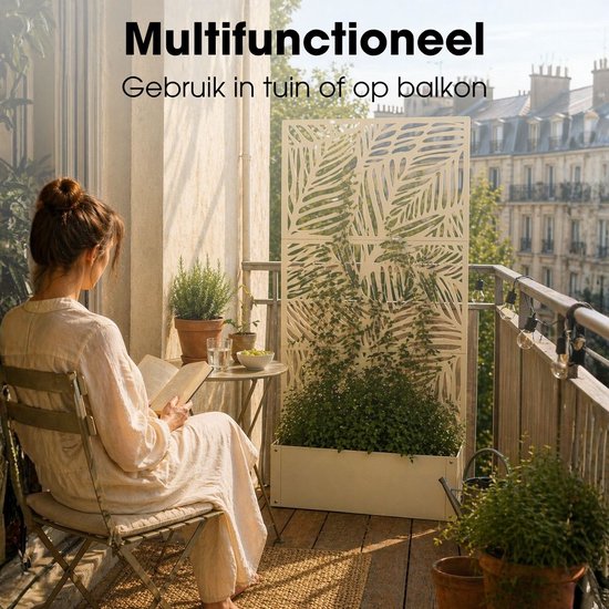 Mica Decorations Sapri Support pour plantes - Jardinière avec treillis pour plantes grimpantes - Support pour plantes autonome ou à fixer au mur - 92 x 33 x 174 cm - Blanc cassé