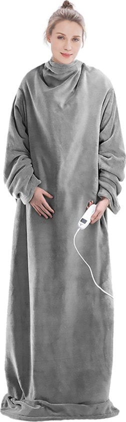 Couverture chauffante - Goliving - avec manches - Couverture douillette grande - Lavable - 9 réglages + minuterie - 195x125cm - Gris