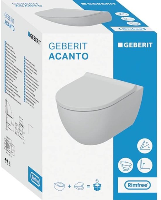 Ensemble de WC suspendu Geberit Acanto - chasse d'eau profonde « turboflush » 36 x 53 cm - siège de WC - fermeture en douceur - démontage rapide - blanc