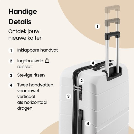 SKYCASES Urban Adventurer - Grande valise de voyage - Serrure à chiffres - 49x30x75cm - 110L - Valise de voyage avec serrure de valise - Roues pivotantes - Blanc V2