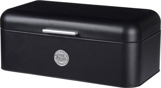 Excellent Houseware - Corbeille à pain - Avec couvercle à rabat - Noir - Métal - Brillant - Trous d'aération - Chic - Moderne