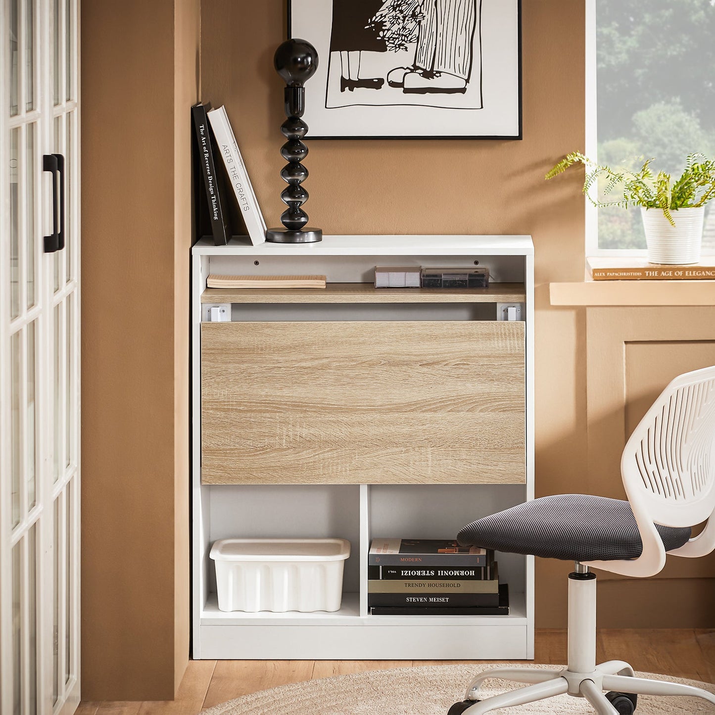 Bureau pliant peu encombrant avec étagères de rangement - SoBuy FWT104-WN - blanc - 70 x 57 x 85 cm