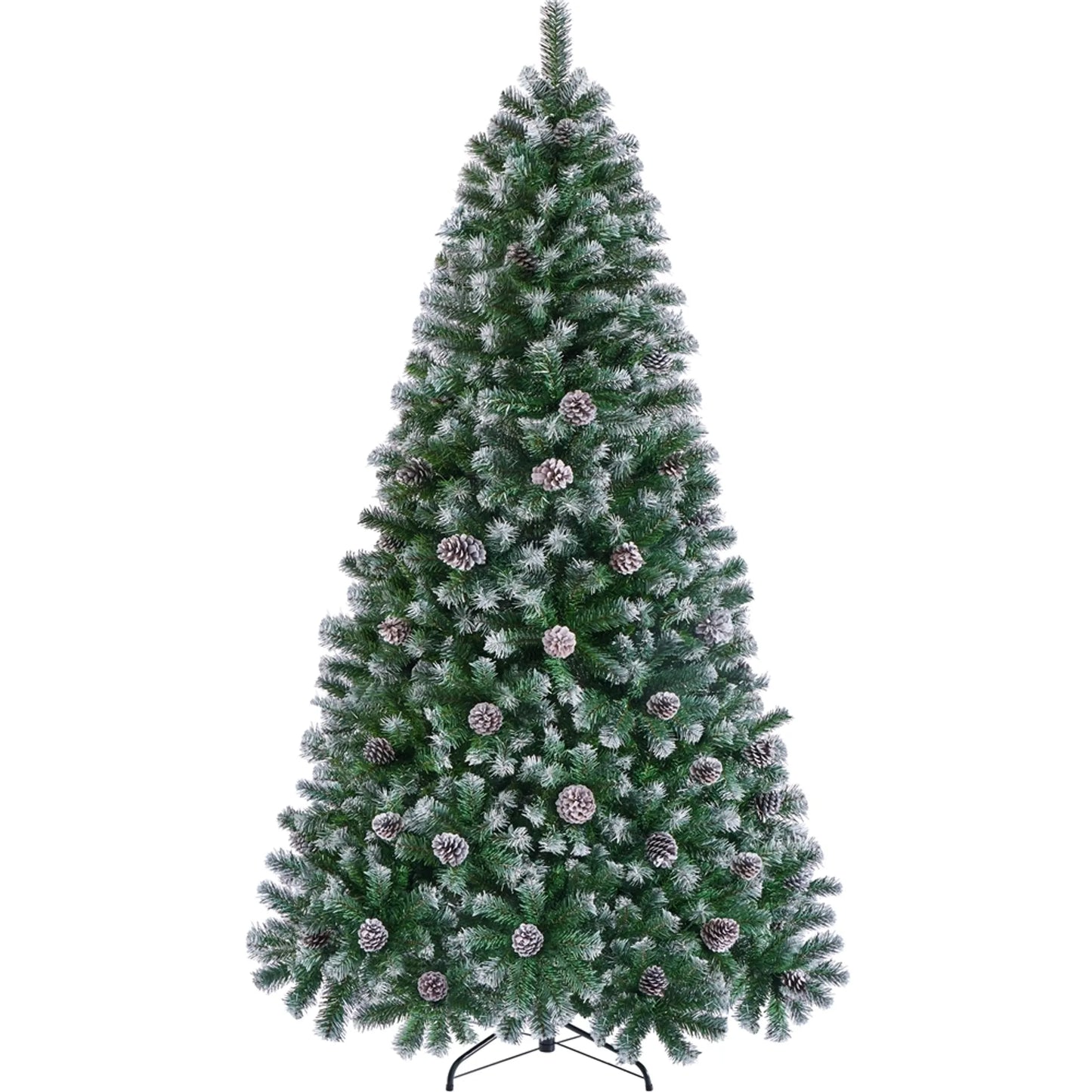 Yaheetech Arbre de Noël artificiel enneigé - 183 cm - avec 920 branches et pommes de pin naturelles et support métallique pliable - pour l'intérieur et l'extérieur - PVC vert et métal - 106 x 106 x 183 cm