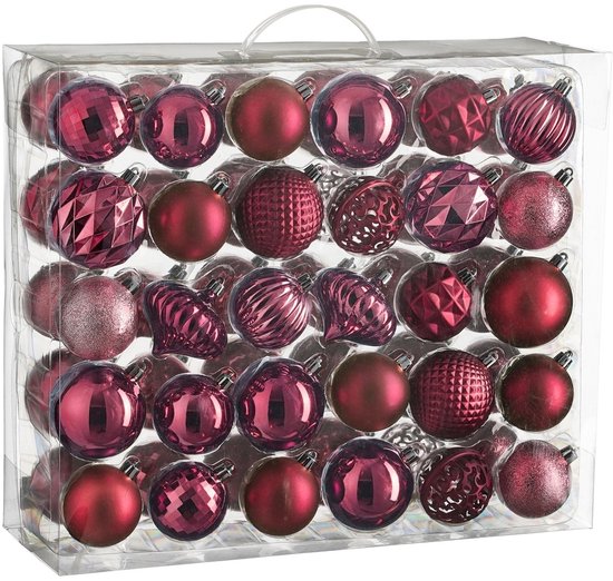 Lot de boules de Noël Mica Decorations - 60 pièces - Ø 7 cm - Incassables - Fuchsia