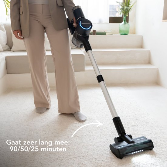 Techweise TV1 Aspirateur à manche sans fil - Autonomie 90 minutes - Extrêmement puissant - Avec 3 accessoires - Dépoussiéreur - Aspirateur sans sac