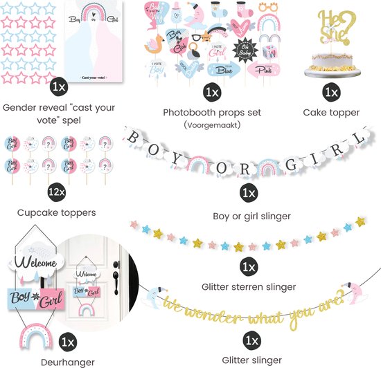Partizzle - Décoration de fête pour la révélation du sexe - Décoration de la fête de naissance - Annonce du sexe - Garçon ou fille - XXL