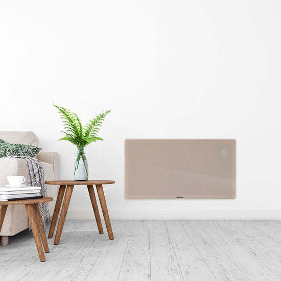 VONROC Chauffage électrique de luxe - Convecteur avec panneau en verre - 1250W/2500W- Chauffe les pièces jusqu'à 30m2 - Contrôlé par l'application (via Wifi) et manuellement - Thermostat et minuterie réglables - Beige