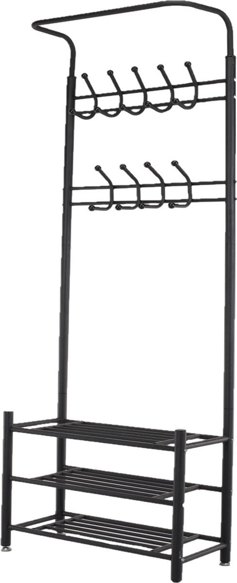 O'DADDY® porte-manteau vertical - porte-manteau avec porte-chaussures - 18 crochets 2 couches porte-chaussures 6 paires - porte-manteau métal - 66 x 30 x 190 cm - noir