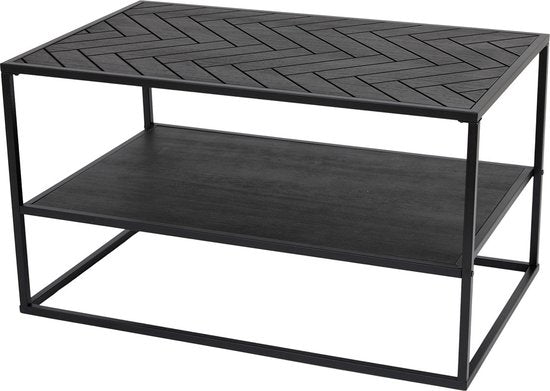 Table basse Lifa Living Dijon - Bois et acier - Intérieur - Noir - Motif à chevrons - 80 x 50 x 45 cm