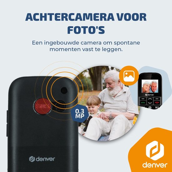 Téléphone portable Denver pour seniors 4G - Grandes touches - Bouton SOS - Grandir sans smartphone - Station de recharge - GSM - Bluetooth - Radio FM - Entièrement en néerlandais et en français - Modèle 2026 - BAS18800L