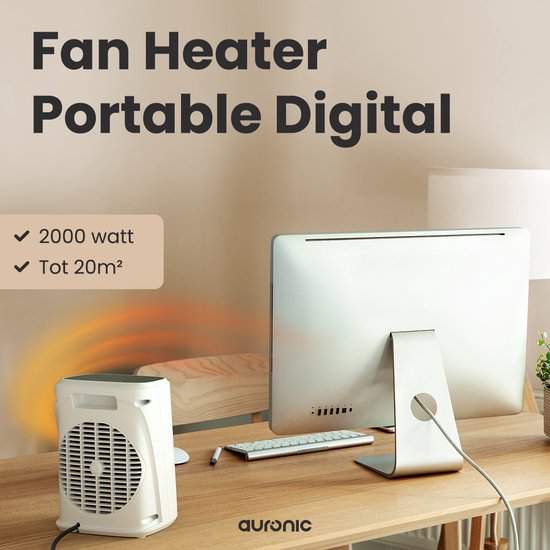 Auronic Fan Heater Digital - Chauffage céramique - Portable - Chauffage 2000W - Blanc