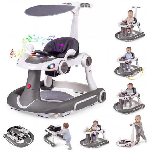 Coast 6-in-1 Trotteur pour bébé - Centre d'activités - Réglable - Musique - Eclairage - Balançoire - Gris
