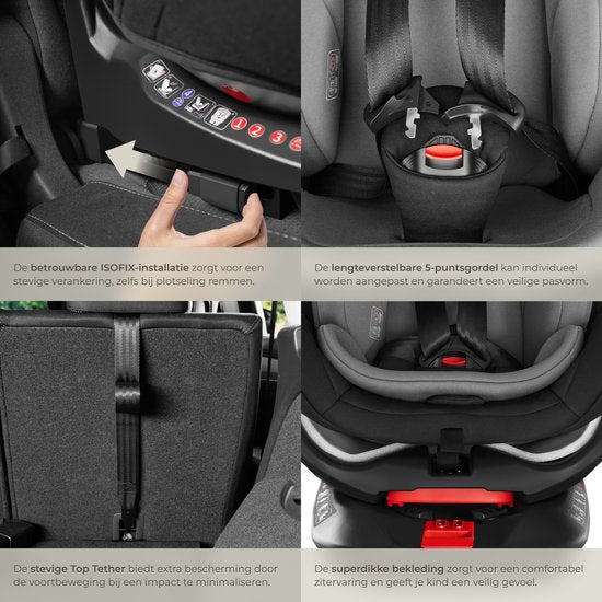tectake® Siège auto pivotant - Siège bébé - homologué i-Size - Siège auto Isofix - Siège rehausseur - Siège auto enfant - Harnais 5 points - De la naissance à 150cm/36kg
