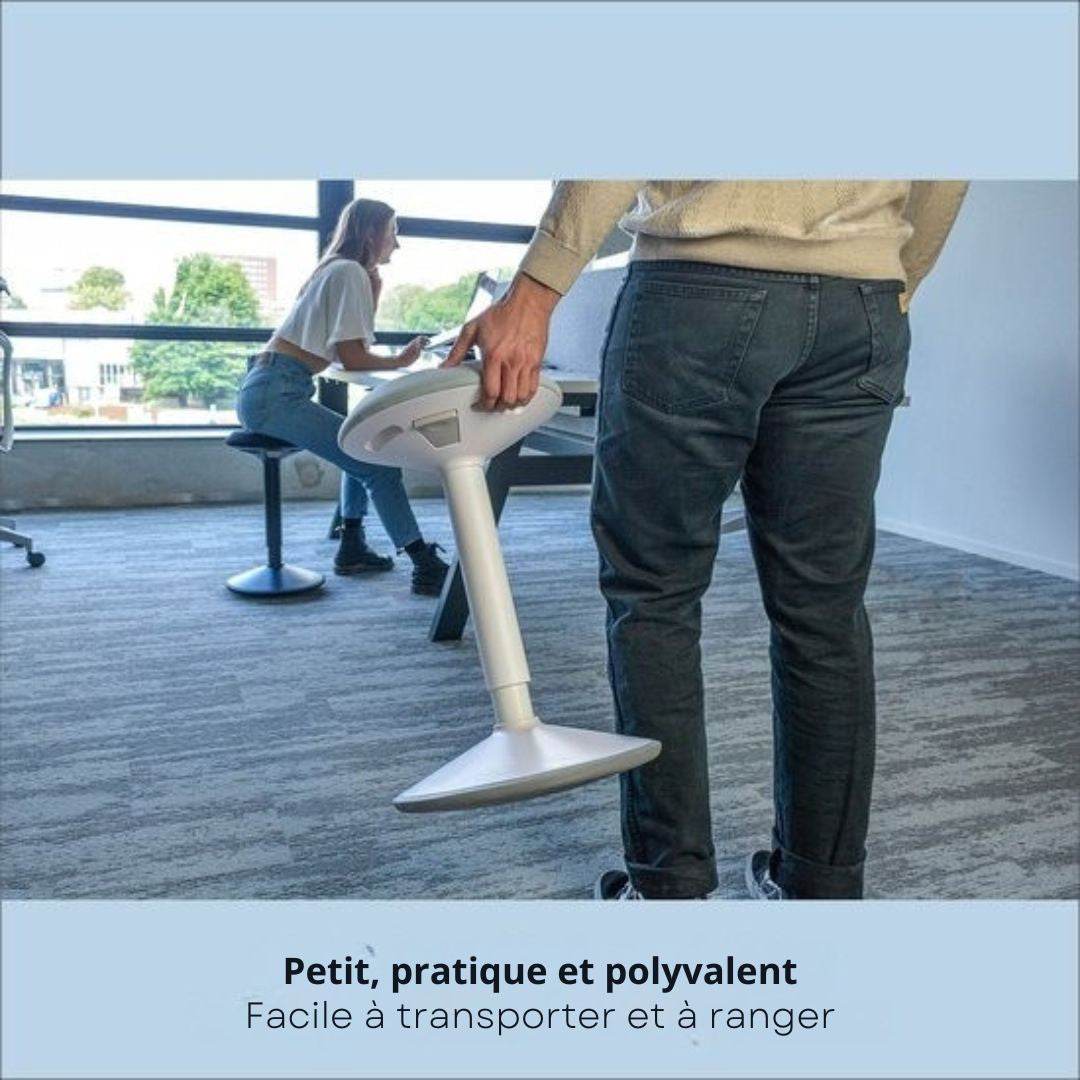 Tabouret oscillant Backerz® - Hauteur 55-80 cm - Tabouret d'équilibre - Tabouret assis-debout - Chaise de bureau ergonomique - Blanc