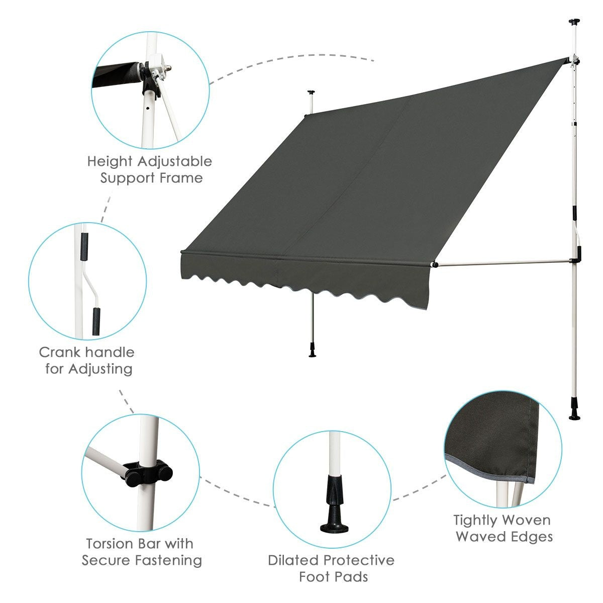 Store télescopique Coast, Protection solaire, Etanche, réglable en hauteur, 300 x 120 cm, Gris