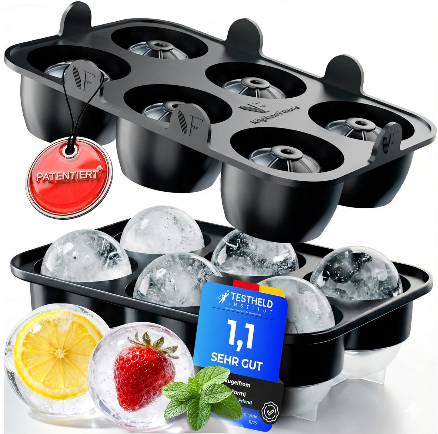 Neighbour's Friend - Moule à glaçons XXL breveté Platinum - grand moule à glaçons rond pour cocktails, gin et boissons - 6 boules de glace, lavable au lave-vaisselle
