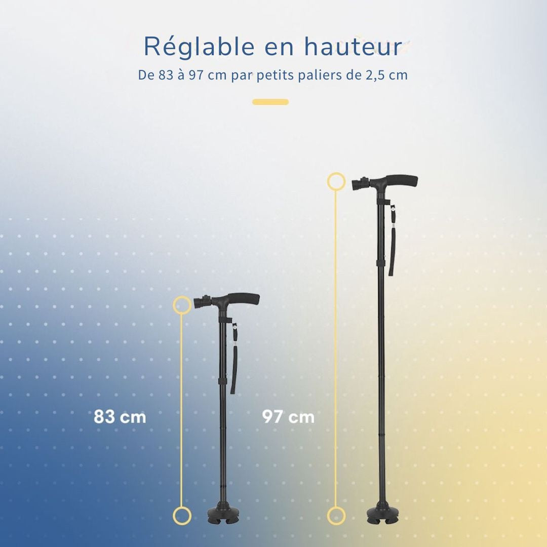Canne de marche - SafeLife - avec lumière LED - pliable et ajustable - noir