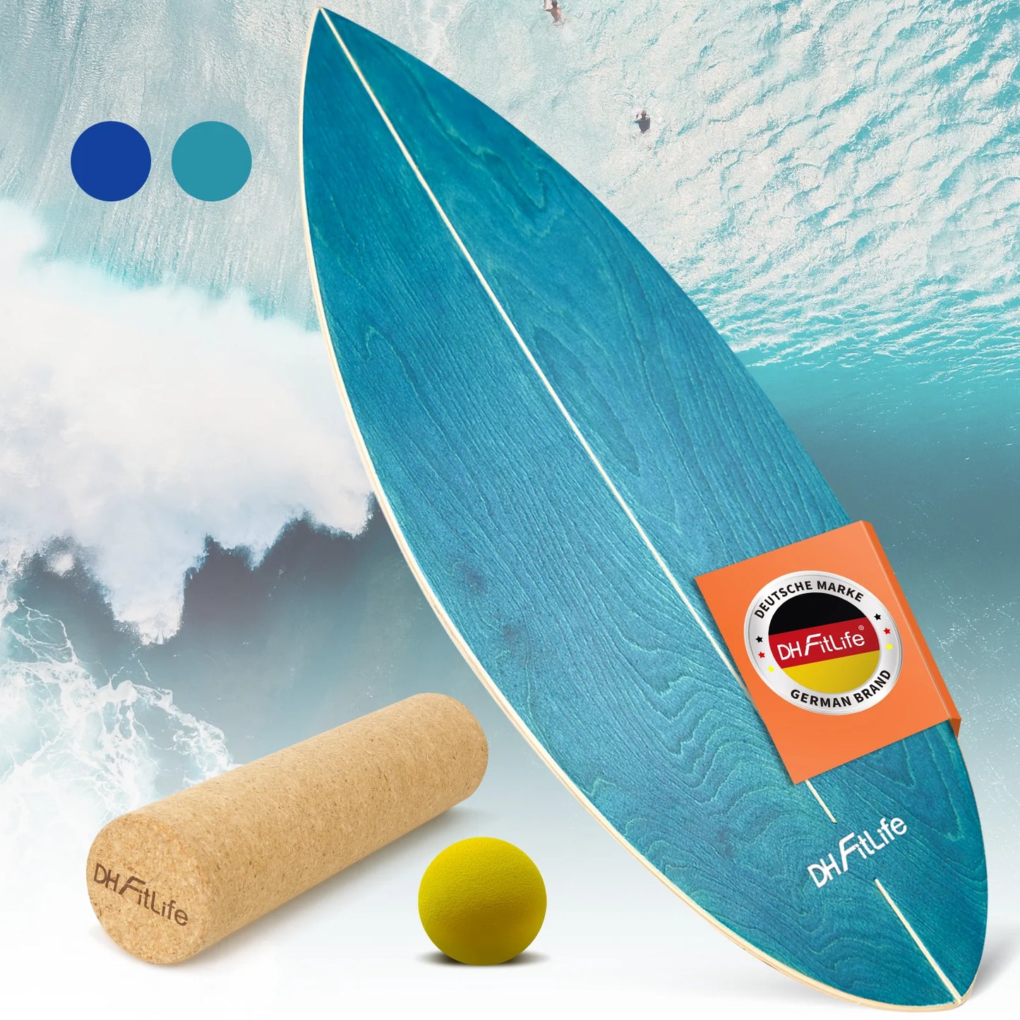 DH FitLife Surfin Balance Board en bois véritable – Planche de surf d'intérieur avec profil « rocker » pour l'équilibre et la coordination