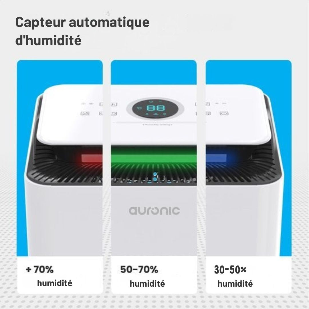 Déshumidificateur 12L Auronic - Avec fonction séchage du linge, Purificateur d'air, 185W, Silencieux (36 dB), Convient pour 48 m³ - Blanc