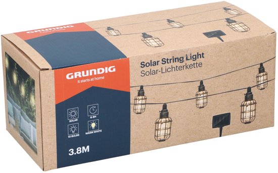 Guirlande lumineuse de jardin - 3,8 m - Solaire - LED blanc chaud