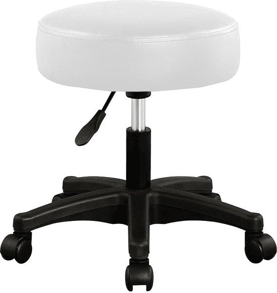 Tabouret roulant - Réglable en hauteur et rotatif à 360°C - Hauteur d'assise 51-65cm Blanc