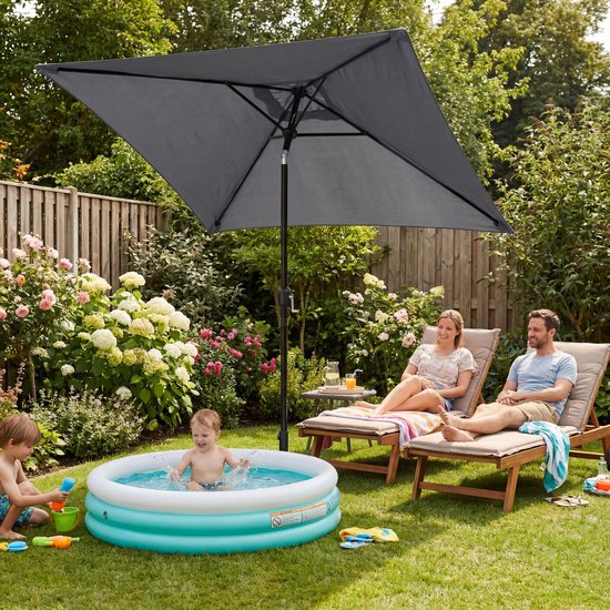 Parasol à mât Tristar - Carré - 200 x 200 cm - Balcon et jardin - Inclinable - Housse de protection incluse - PA-7901 - Gris foncé