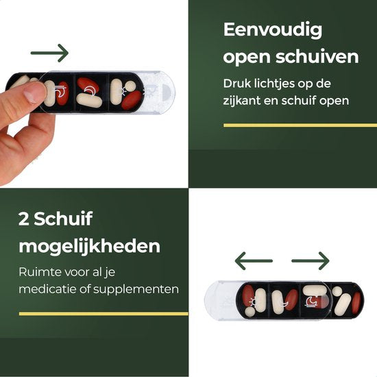Boîte à pilules Gandria 7 jours - Boîte à pilules amovible - Boîte à médicaments empilable avec 28 compartiments - Boîte à médicaments avec fermeture solide - 4 compartiments par jour - Noir