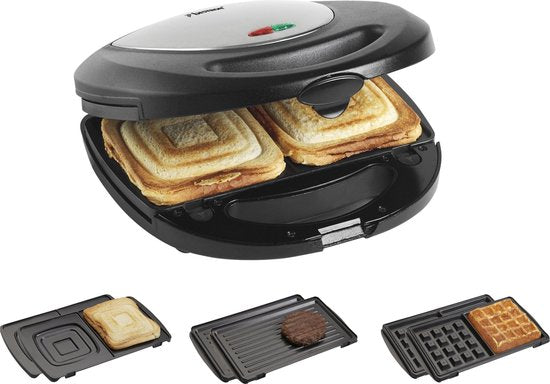 Appareil à croque-monsieur Bestron - ASM8010 - 760 W - 3-en-1 : croque-monsieur, gaufres et grillades - Revêtement antiadhésif - Gris - Garantie 5 ans