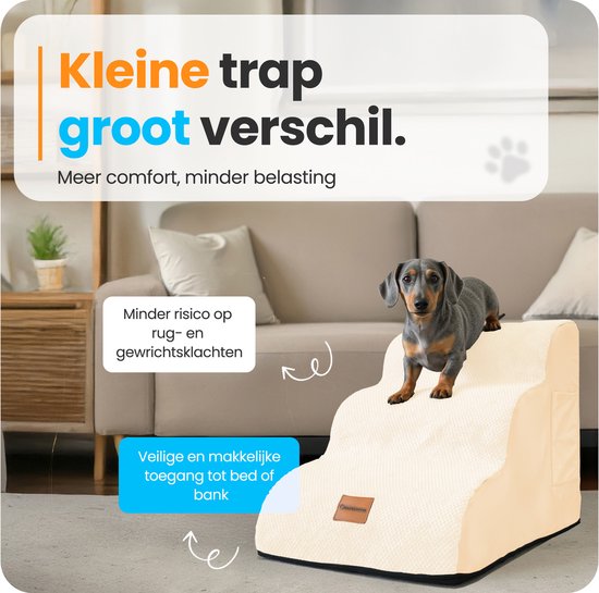 Pawesome - Marchepieds pour chiens - Marchepieds pour chiens - 3 marches - 40 x 60 x 40 - très solide et confortable - matière 30D - Beige